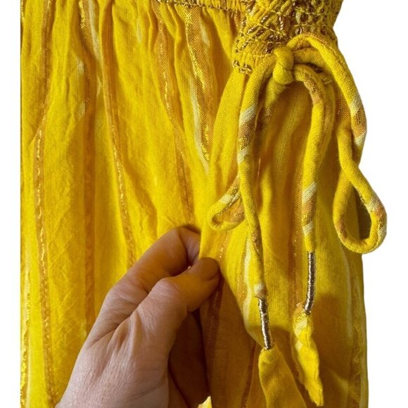 Saylor Dress Womens Small Yellow Cotton Flutter Sleeve V Neck Adrianne Mini - Picture 7 of 12